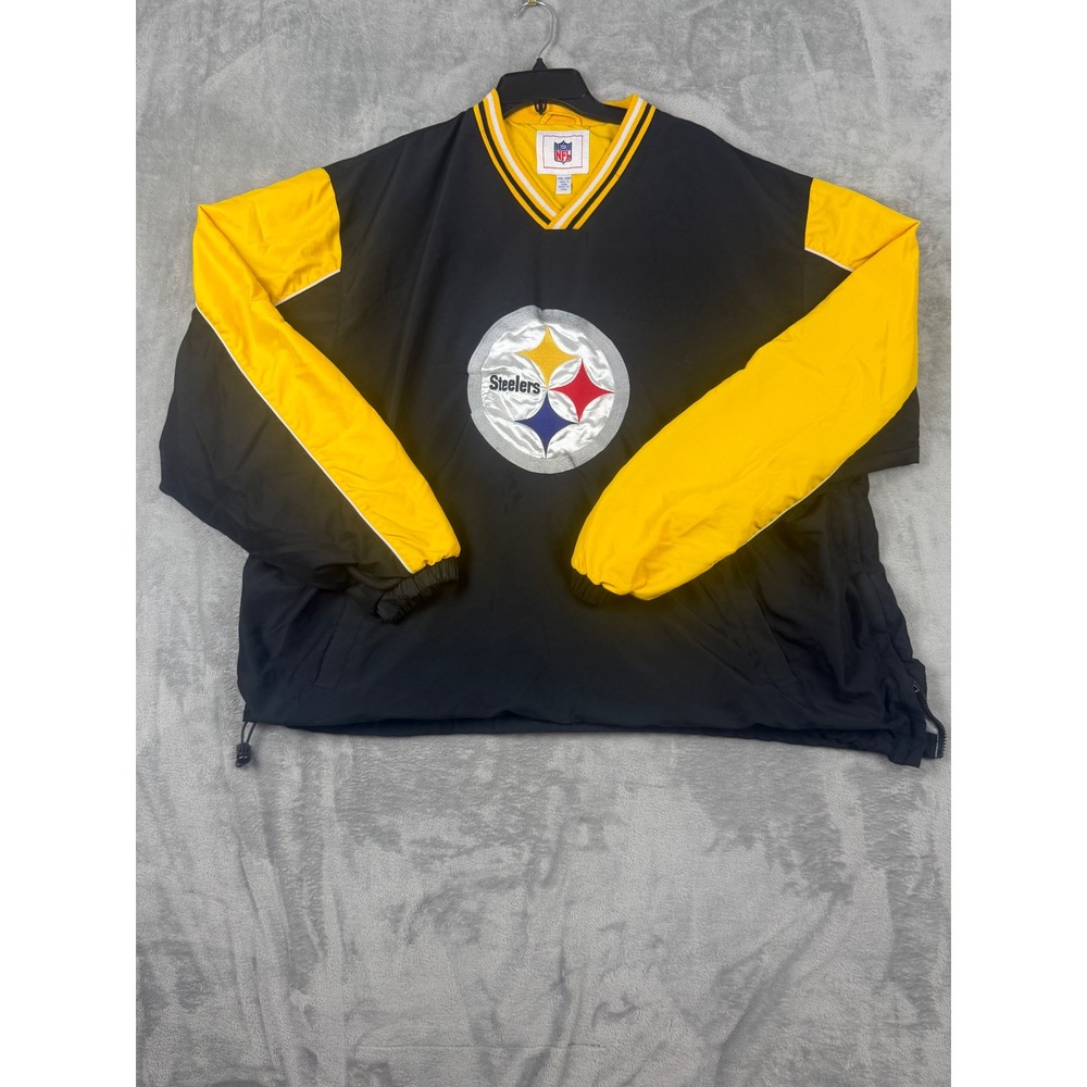Vintage NFL Windbreaker Mens XXL Black Yellow Pittsburgh Steelers Pullover